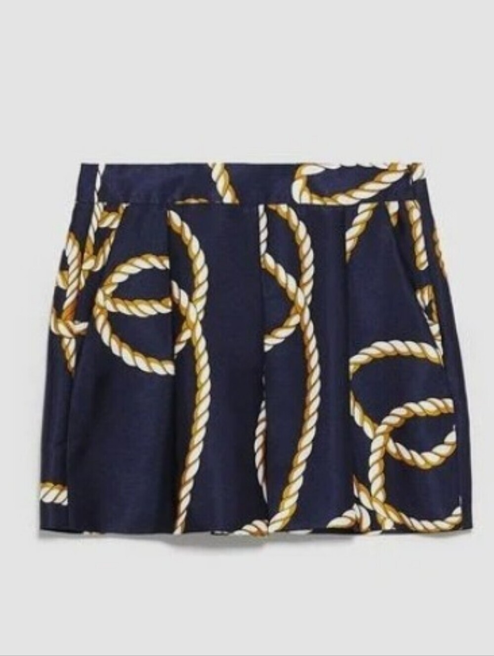 Zara Knot Print Navy Blue White High Waist Pleated Shorts Nautical Style, Sz XL - Picture 9 of 16